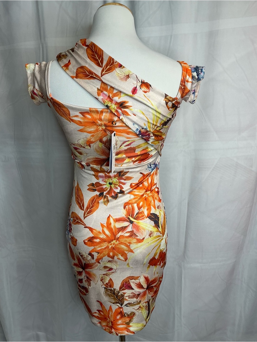 2334 - Guess Orange Floral Twist-Neck Mini Dress - Picture 3 of 13